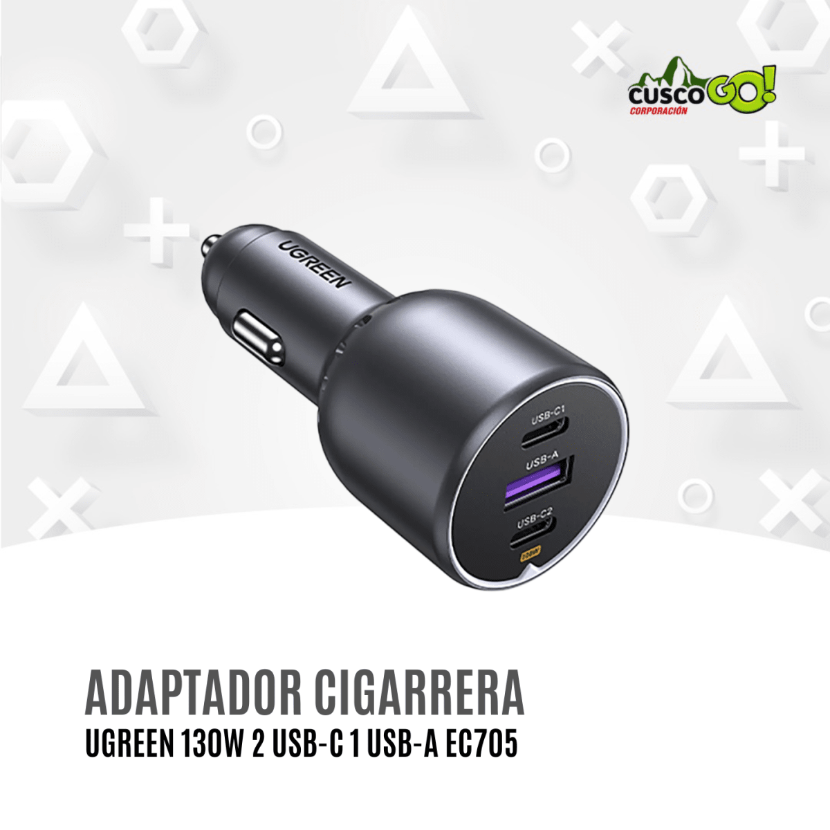 Adaptador de Cigarrera para Auto UGREEN 130W 2 USB-C 1 USB-A EC705 350252