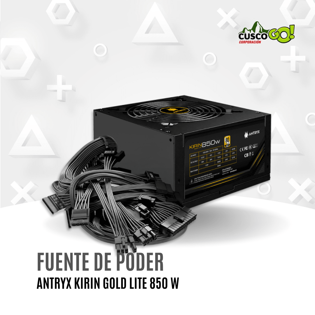 Fuente de poder ATX 850W certificada 80 Plus Gold Antryx Kirin Gold Lite5
