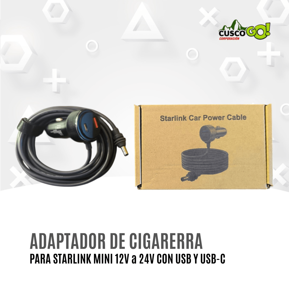 Adaptador de Cigarrera 12V a 24V para Starlink Mini con USB-C y USB3