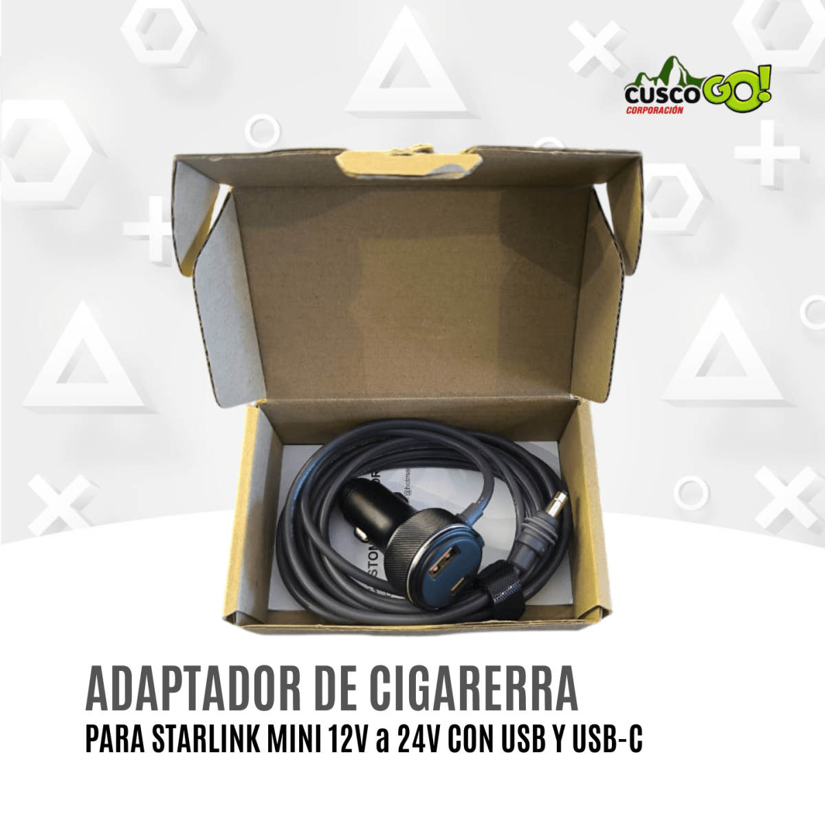 Adaptador de Cigarrera 12V a 24V para Starlink Mini con USB-C y USB2