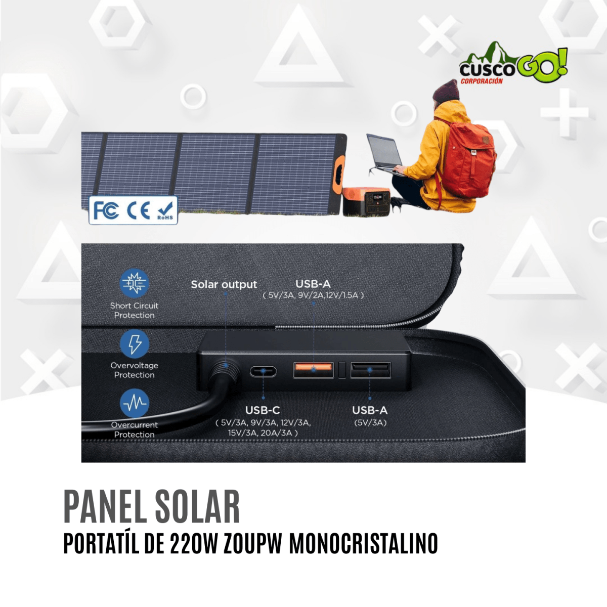 Panel Solar Portátil 220W Plegable Monocristalino IP673