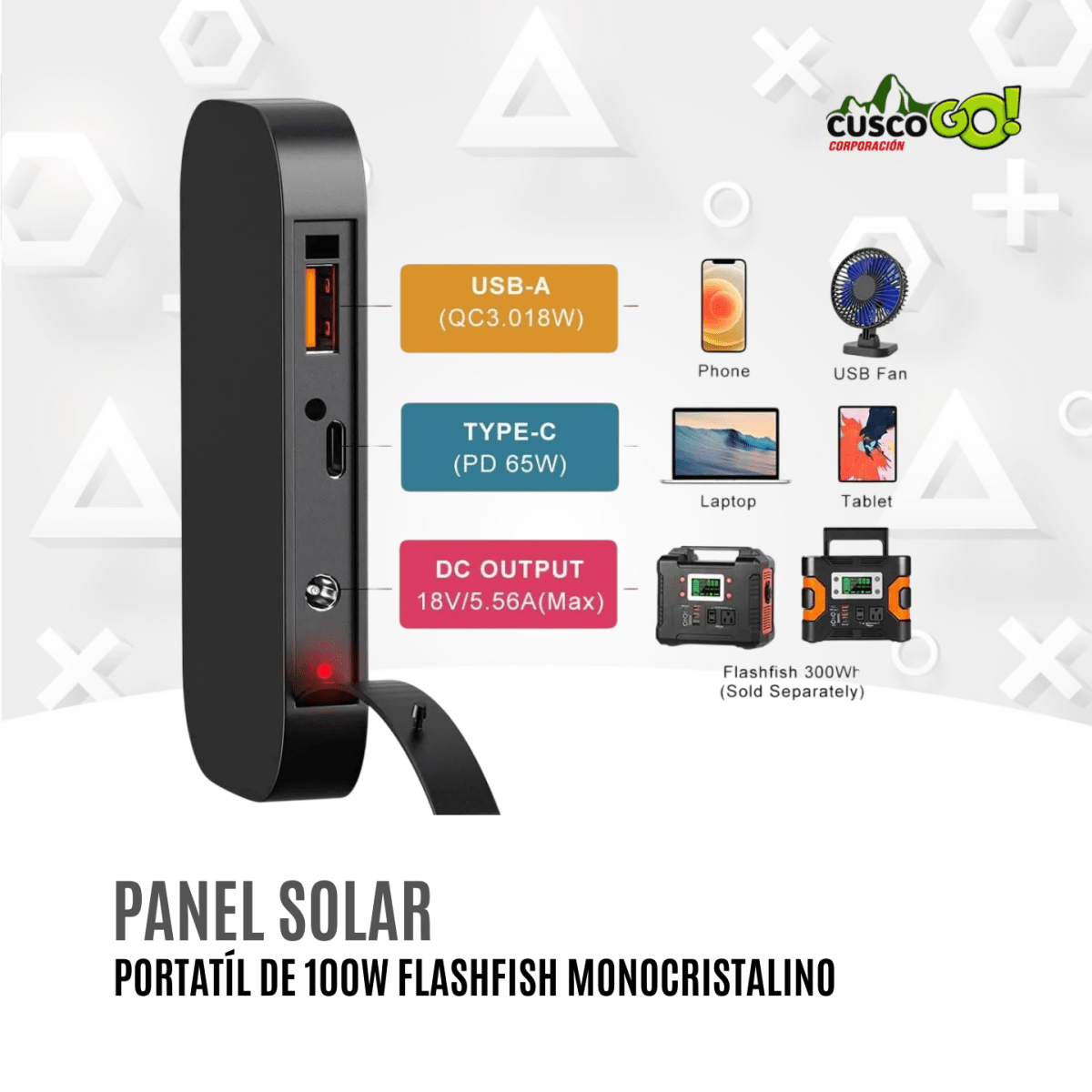 Panel Solar Portátil 100W 18V Plegable Flashfish con USB-C4
