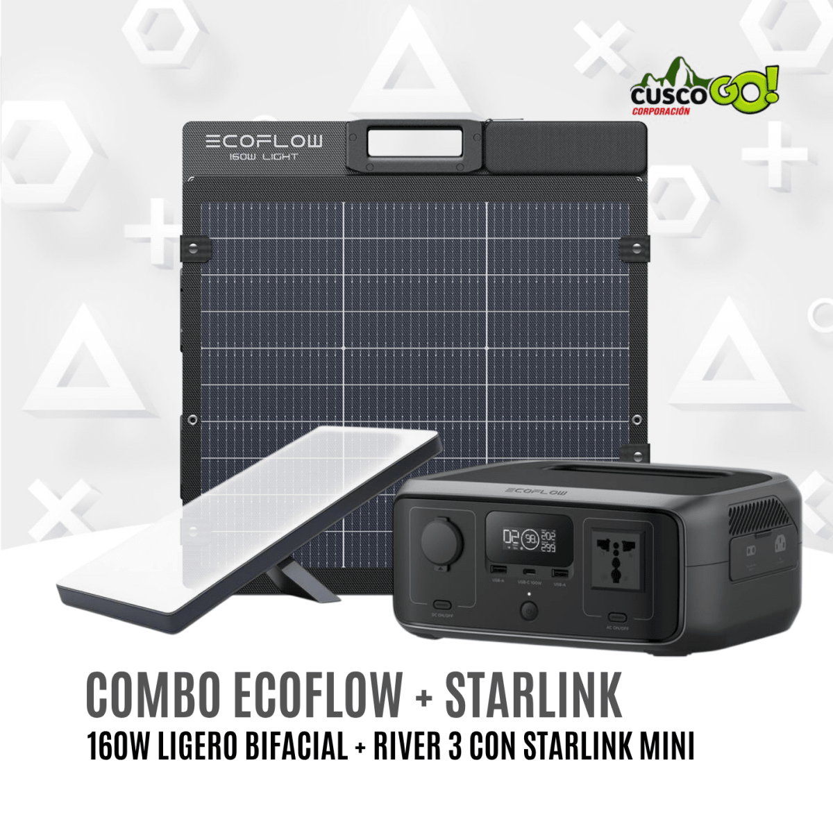 Combo EcoFlow RIVER 3 Batería Portátil con Panel Solar 160W y Starlink Mini2