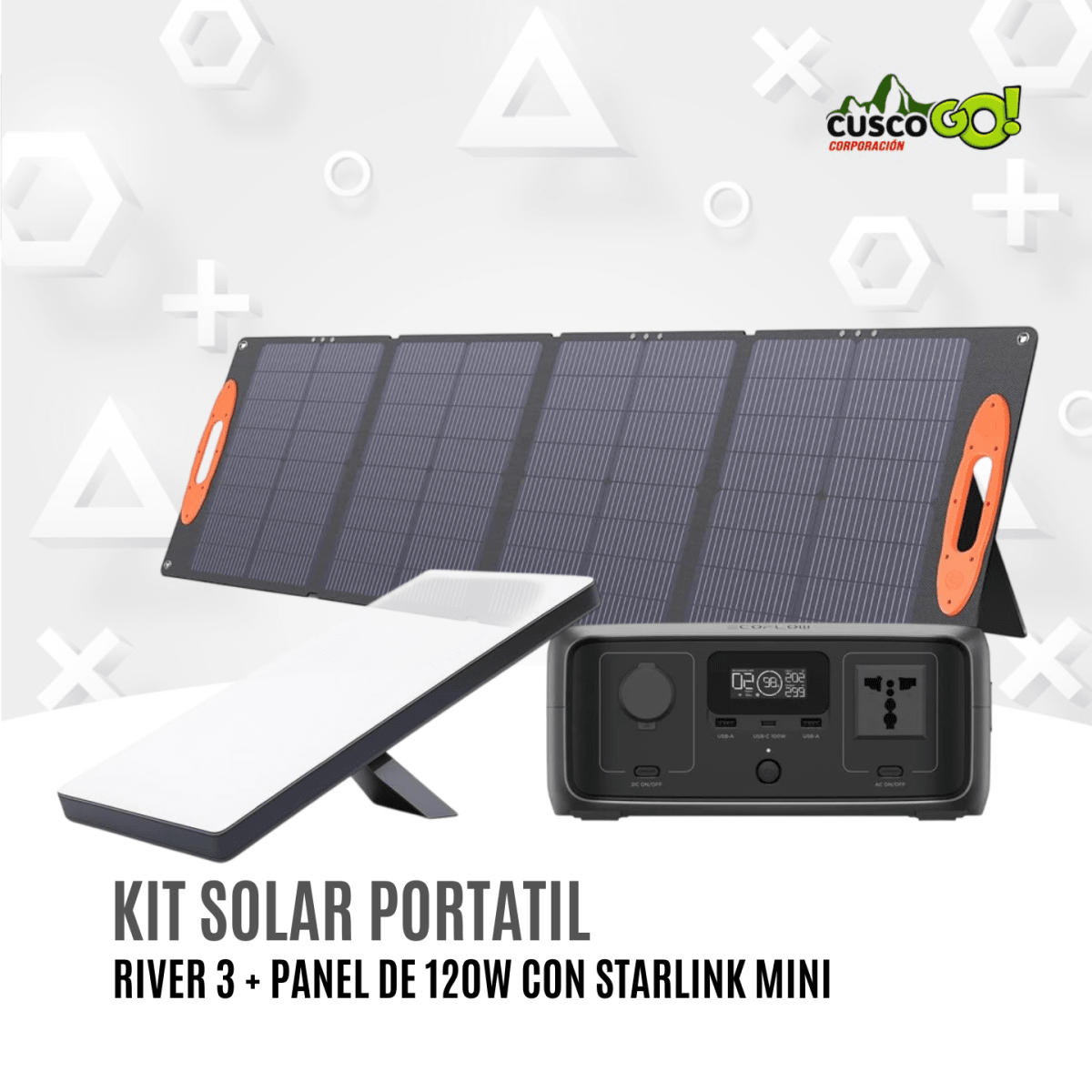 Combo Solar EcoFlow RIVER 3 con Panel Solar Sokiovola 120W y Starlink Mini 0