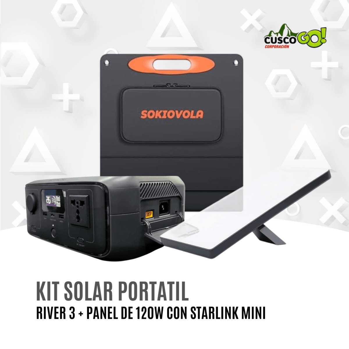 Combo Solar EcoFlow RIVER 3 con Panel Solar Sokiovola 120W y Starlink Mini2