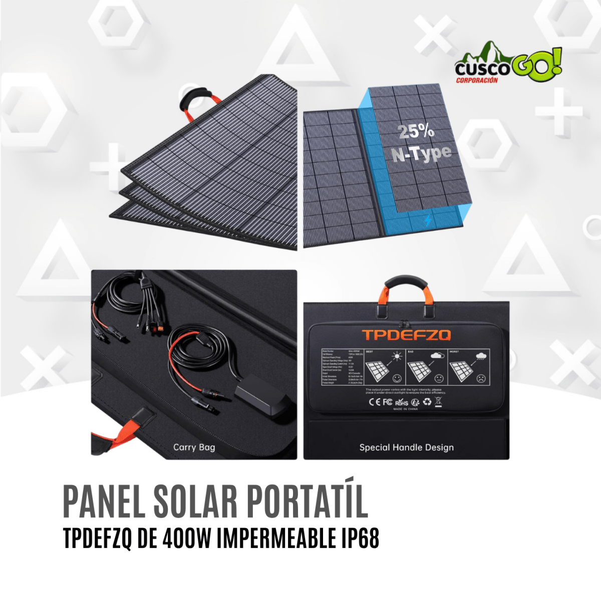 Panel Solar Portátil 400W Plegable Impermeable IP684