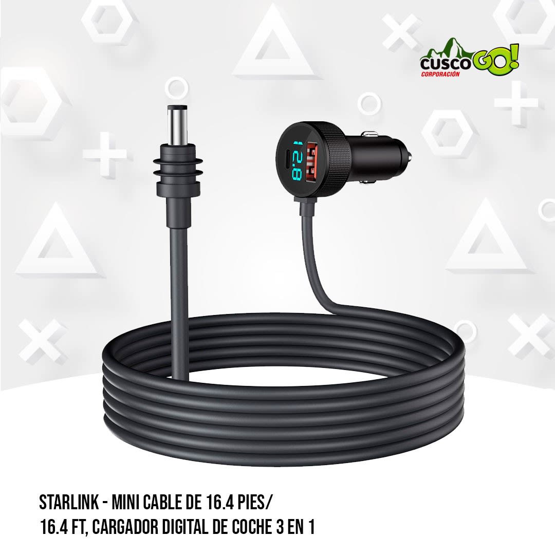 Cable 3 en 1 Starlink Mini 5m compatible con USB-C, encendedor 12–48V y DC2