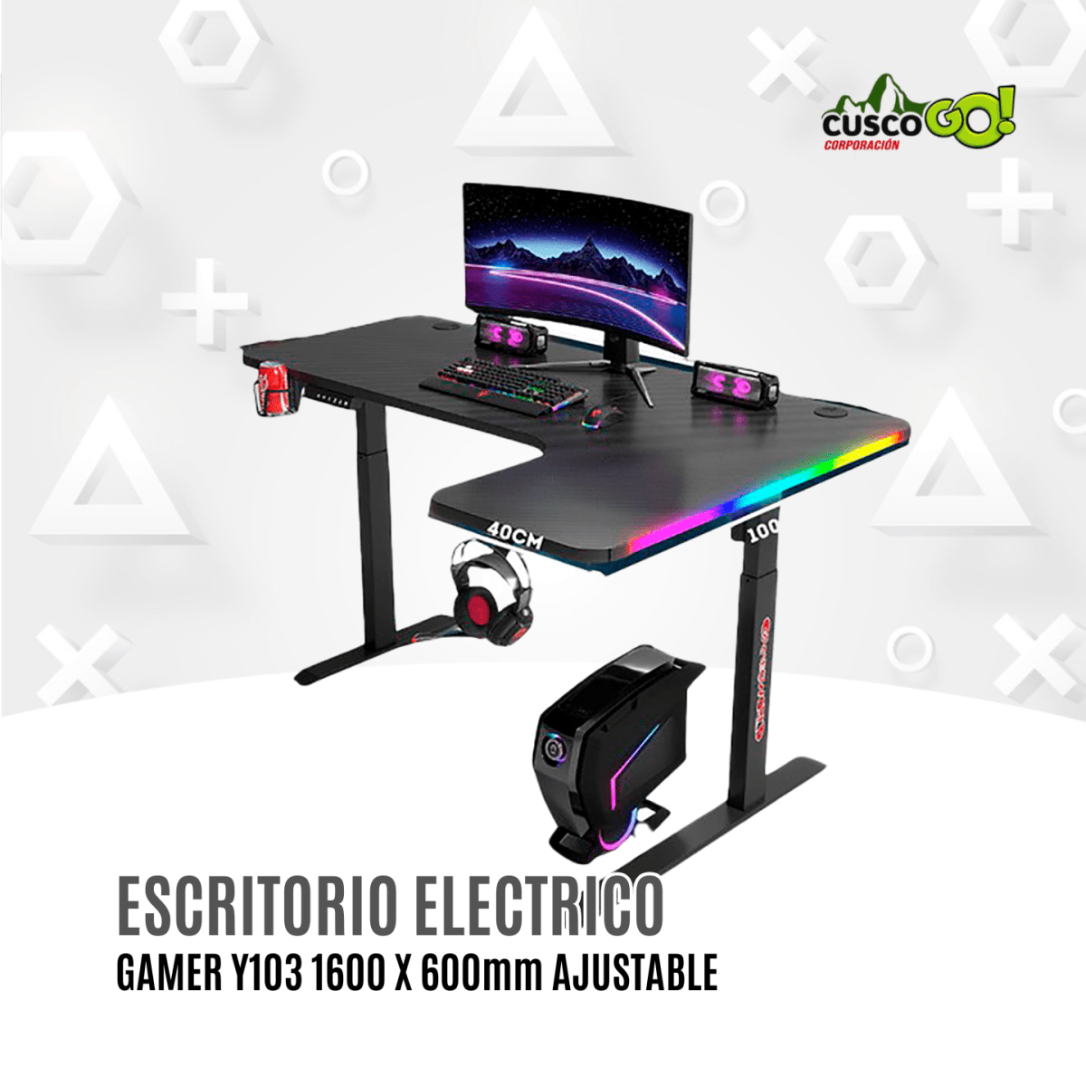 Escritorio Elevable Gamer Y103 1600x600mm Ajustable2