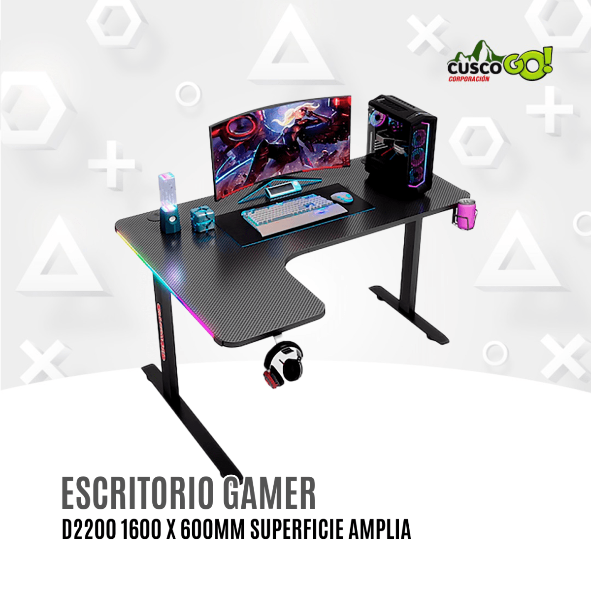Escritorio Gamer de 160 cm D2200 con Superficie Amplia 0