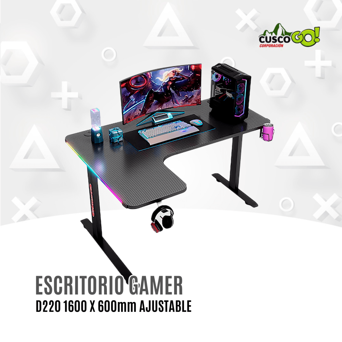 Escritorio Gamer 1600mm D2200 con Superficie Amplia 0