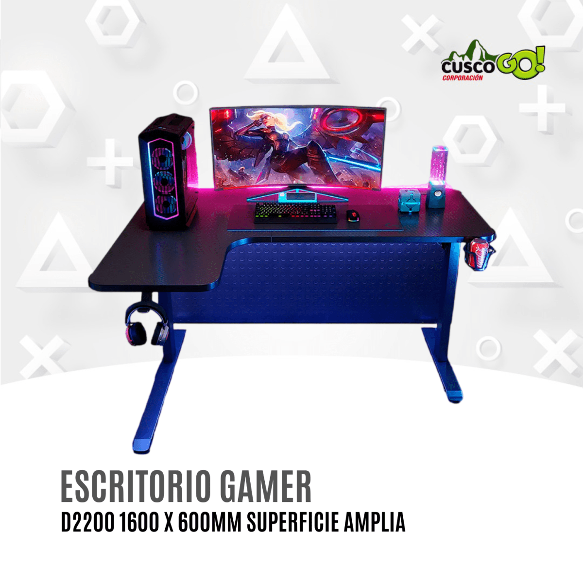 Escritorio Gamer de 160 cm D2200 con Superficie Amplia2
