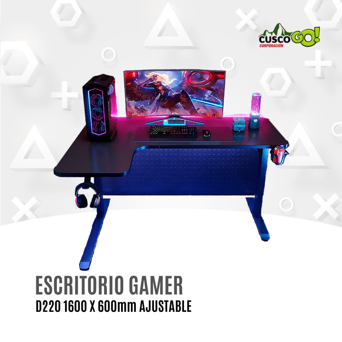 Escritorio Gamer 1600mm D2200 con Superficie Amplia2