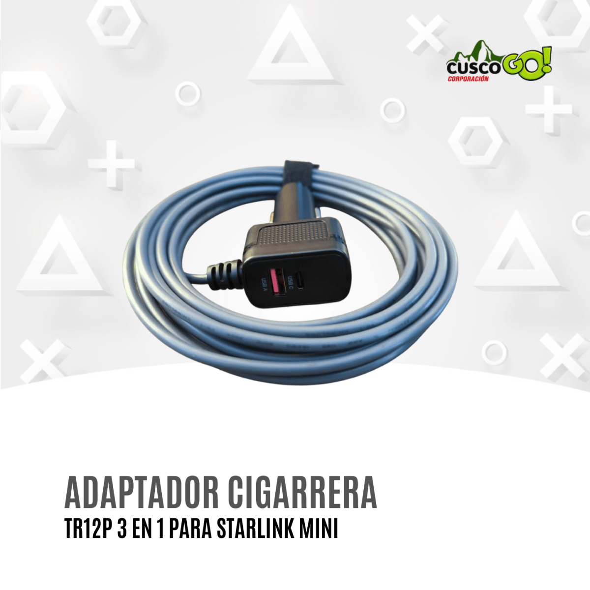 Adaptador de Cigarrera TR12P para Starlink Mini con USB-C y USB 0
