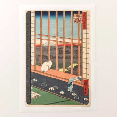 Print japonés Hiroshige: Campos de Arroz de Asakusa y Santuario Torinomachi (Gato) – Ukiyo-e