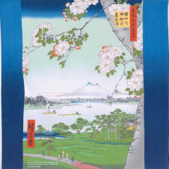 Furoshiki japonés 70 cm Ukiyo-e Santuario Suijin y Massaki junto al río Sumida