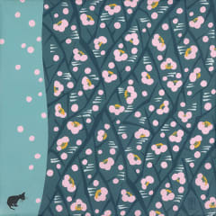 Furoshiki japonés 48 cm Yumeji Takehisa Ciruelo japonés y gato (Azul)