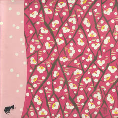 Furoshiki japonés 48 cm Yumeji Takehisa Ciruelo japonés y gato (Rosa)