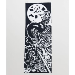 Tenugui japonés: Guerrero en festival (negro y blanco)
