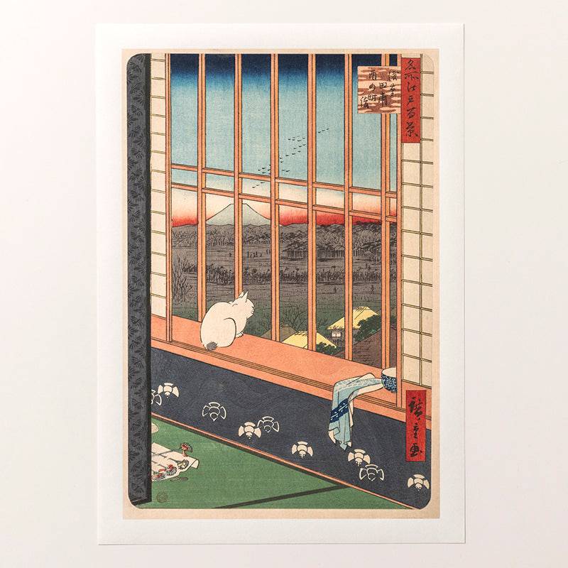 Print japonés Hiroshige: Campos de Arroz de Asakusa y Santuario Torinomachi (Gato) – Ukiyo-e1