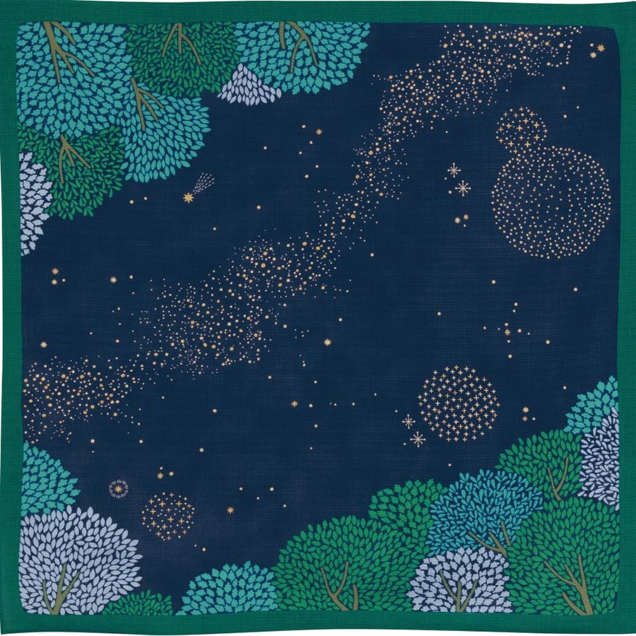 Furoshiki japonés 70 cm Hime Musubi × Adeline Klam Bosque de Estrellas Azul Marino1