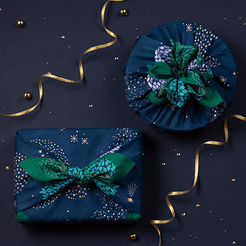 Furoshiki japonés 70 cm Hime Musubi × Adeline Klam Bosque de Estrellas Azul Marino3