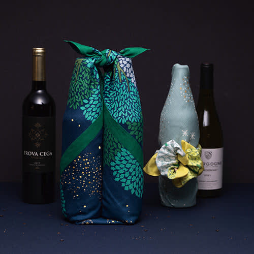 Furoshiki japonés 70 cm Hime Musubi × Adeline Klam Bosque de Estrellas Azul Marino4
