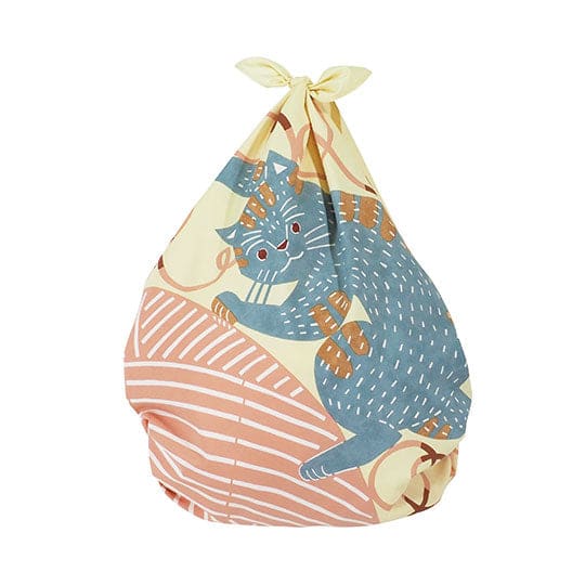 Furoshiki japonés repelente al agua 70 cm kata kata Gato y ovillo amarillo2