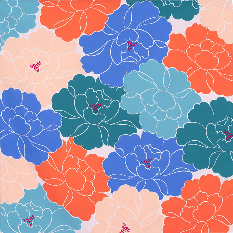 Furoshiki japonés impermeable 70 cm Hime Musubi × Adeline Klam Peonía Azul Verdoso1