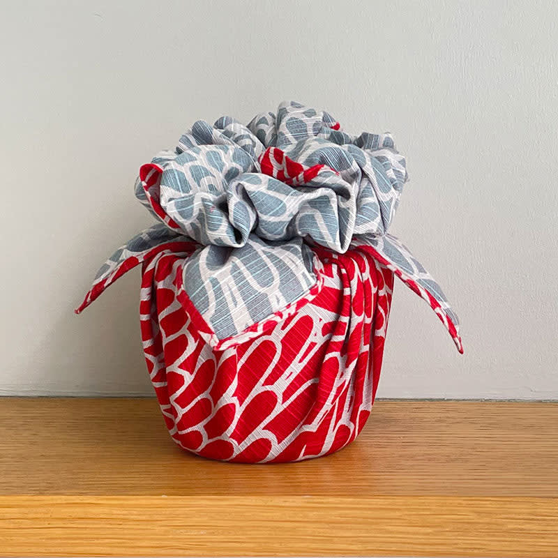 Furoshiki japonés reversible 48 cm ISA MONYO Crisantemo Rojo & Azul3
