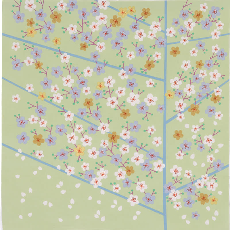 Furoshiki japonés 50 cm Hime Musubi × Adeline Klam Flores de Cerezo Verde1