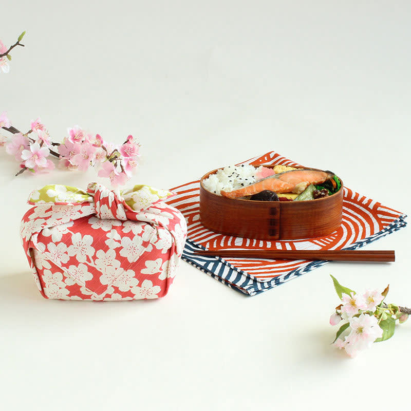 Furoshiki japonés reversible 48 cm ISA MONYO Knot Azul & Naranja2