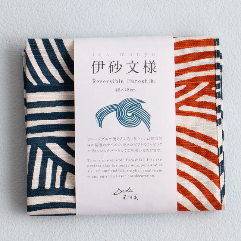 Furoshiki japonés reversible 48 cm ISA MONYO Knot Azul & Naranja1