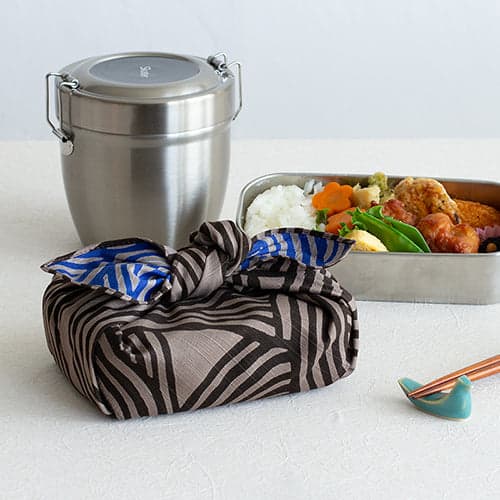 Furoshiki japonés reversible 48 cm ISA MONYO Knot Gris Oscuro & Azul3