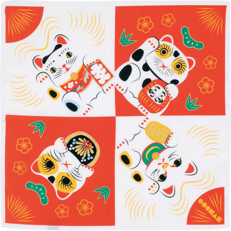 Furoshiki japonés 48 cm COCHAE Maneki-neko Rojo1