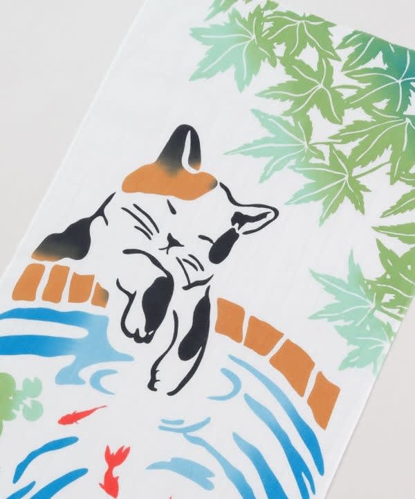 Tenugui japonés: Gato y peces dorados (Kingyo)2