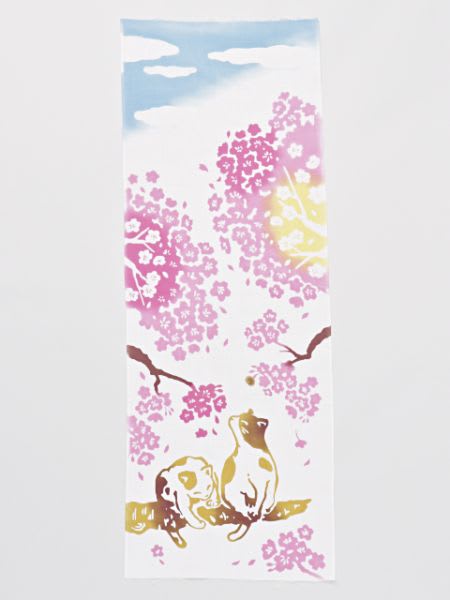 Tenugui japonés: Gatos entre flores de cerezo1