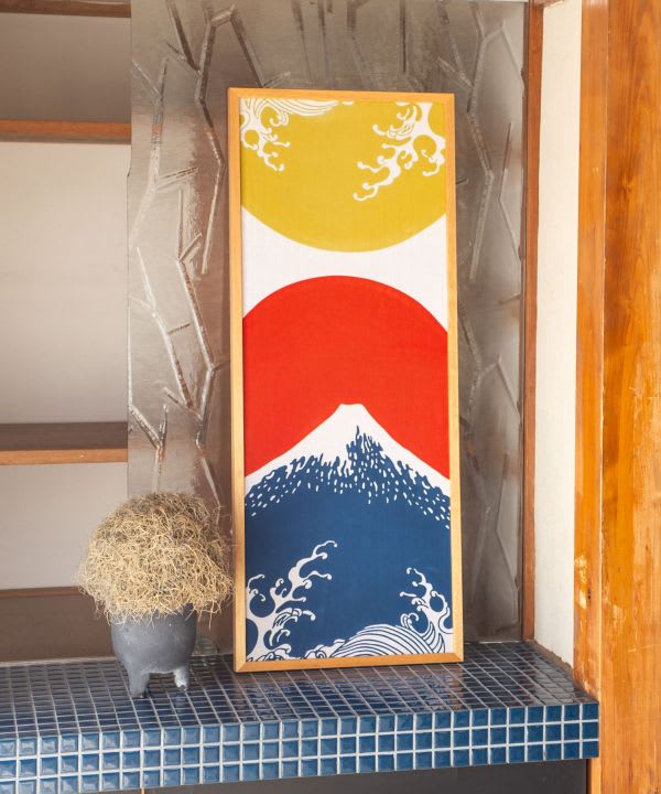 Tenugui japonés: Monte Fuji entre las olas (Azul)1