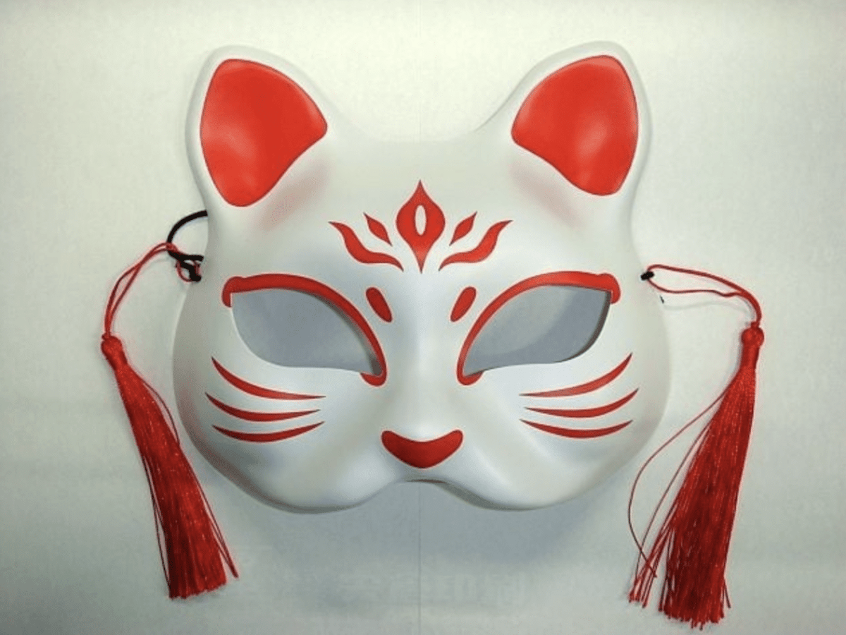 Máscara tradicional japonesa: NEKOMEN ROJO Y BLANCO1