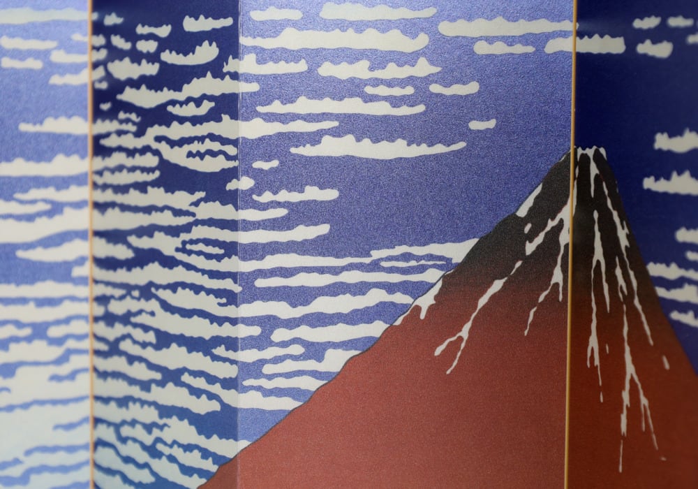 Biombo japonés glittering de lujo: El Fuji Rojo – Hokusai2