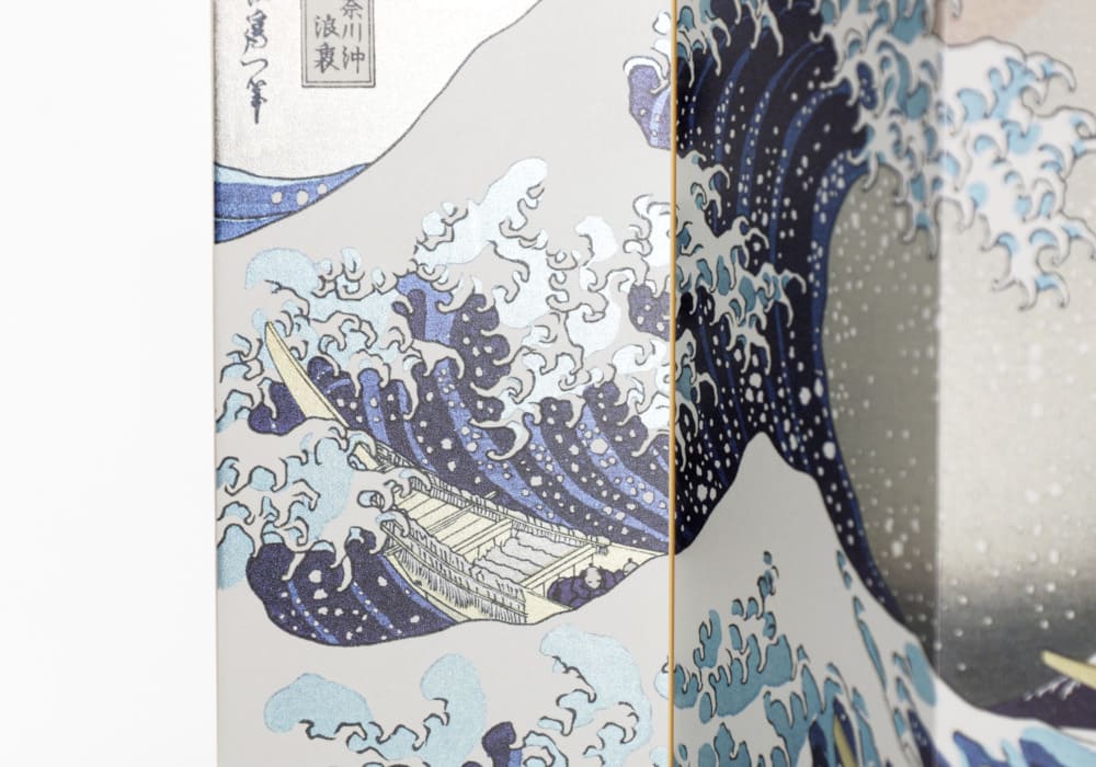 Biombo japonés glittering de lujo: La Gran Ola de Kanagawa – Hokusai2