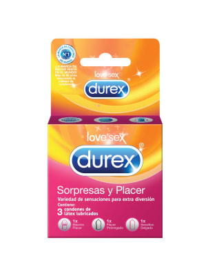 CONDONES DUREX SORPRESAS Y PLACER 3 UNIDADES