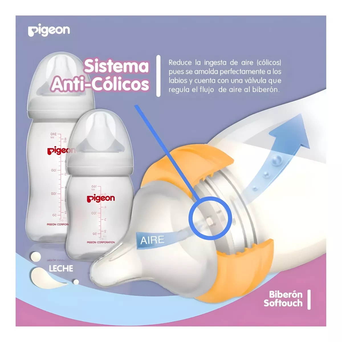 PIGEON MAMADERA VIDRIO BOCA ANCHA SOFT TOUCH 160 ML3