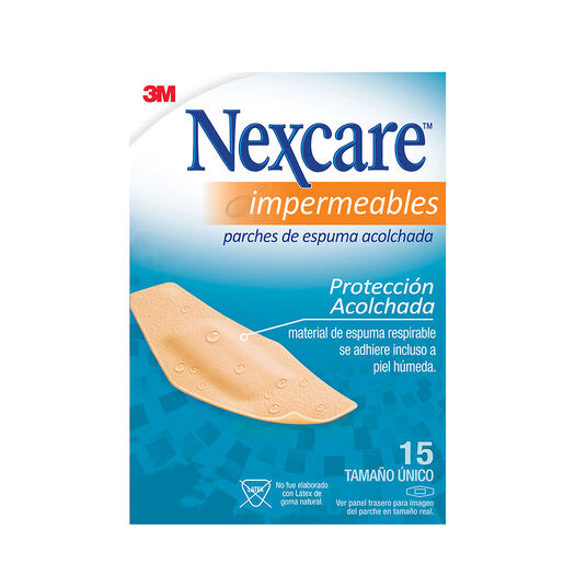 PARCHE IMPERMEABLE ACOLCHADO Y FLEXIBLE NEXCARE 15 UNIDADES 0