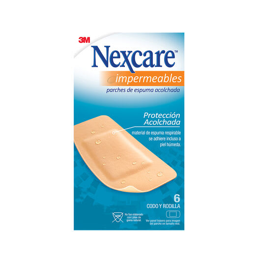 PARCHE IMPERMEABLE ACOLCHADO Y FLEXIBLE PARA CODO Y RODILLA NEXCARE TAMAÑO GRANDE 6 UNIDADES 0