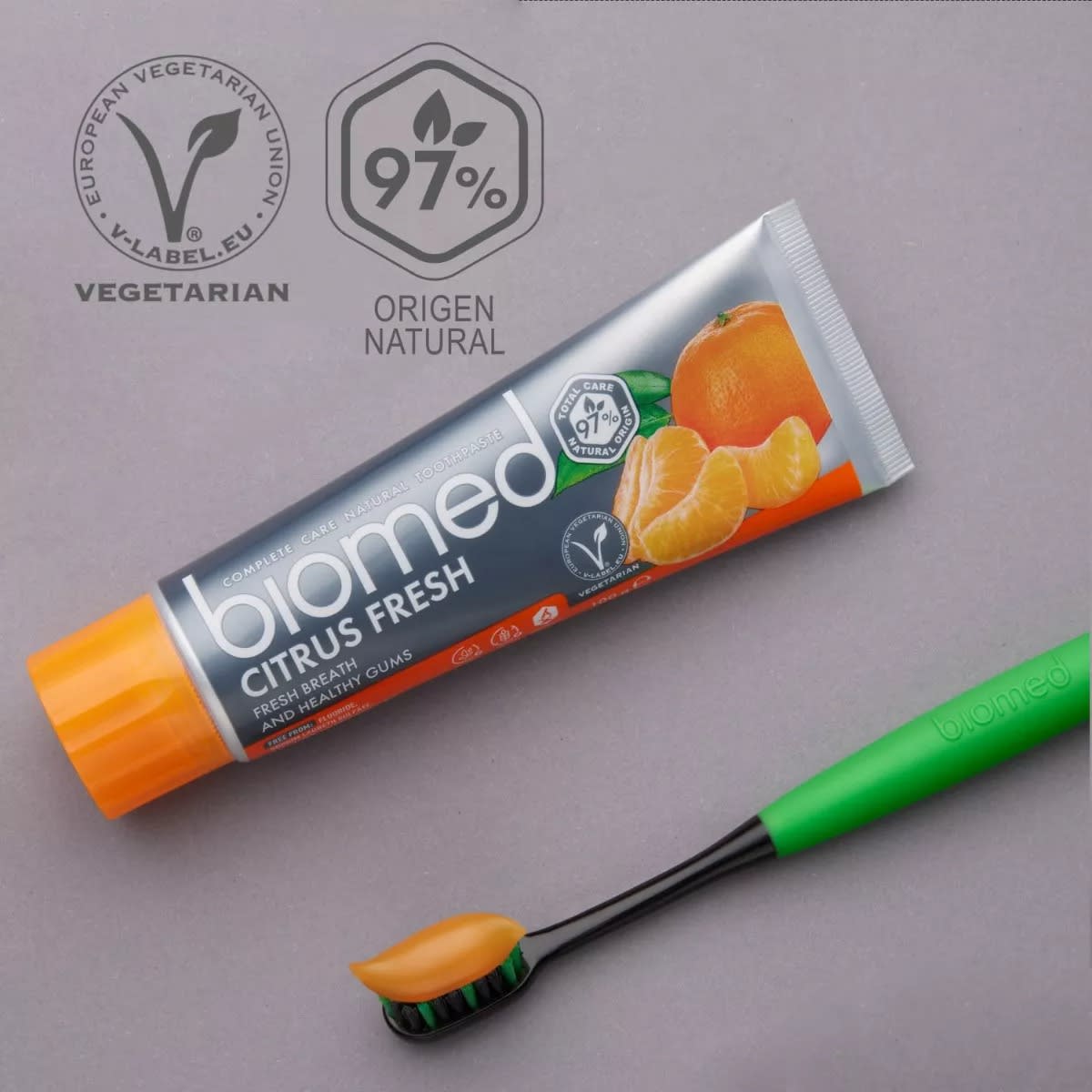 PASTA DENTAL VEGANA SIN FLUOR BIOMED CITRUS FRESH 100 G2