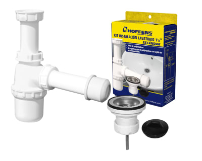 KIT INSTALACION LAVATORIO 1 1/4'' SIFON + DESAGUE AC INOX Y CAPUCHON1