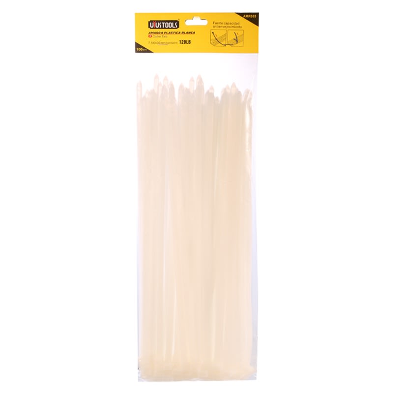 AMARRA PLASTICA 7.5X400MM BLANCA 100UN/SET UYU 1