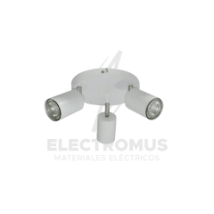 FOCO REDONDO DECO PLUS 3XGU10 COLOR BLANCO + AMPOLLETA GU10 5W LUZ FRIA 6500K