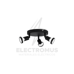 FOCO REDONDO SOBREPUESTO SPOTLIGHT CIELO O MURO 3XGU10 NEGRO + ampolleta gu10 5w luz fria 6500k