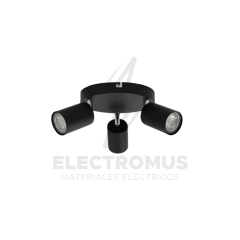 FOCO REDONDO DECO PLUS 3XGU10 COLOR NEGRO + AMPOLLETA GU10 5W LUZ FRIA 6500K